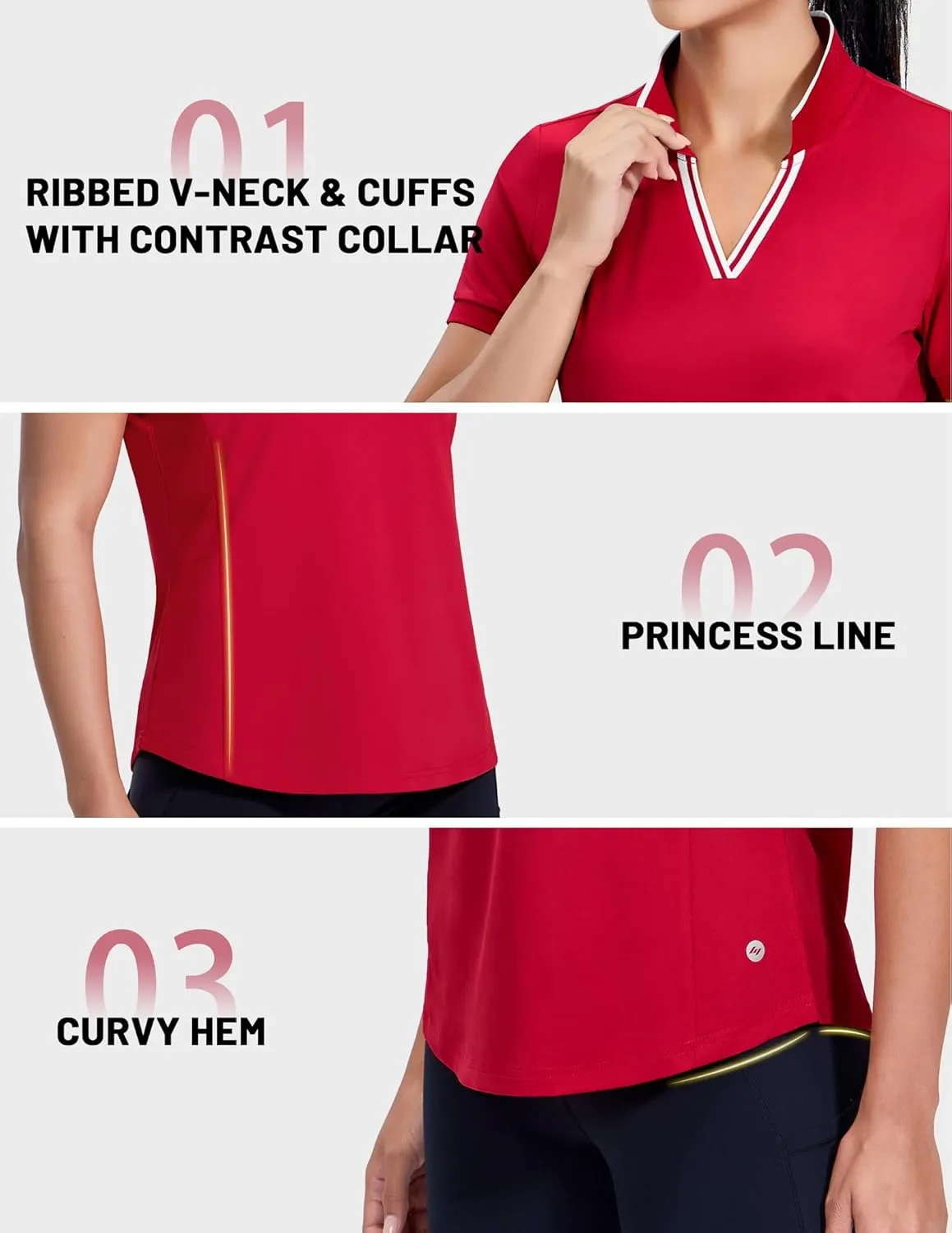 MIER V-Neck Polo Shirts for Women Short Sleeve UPF 50  Sun Protection Golf Tennis Active Stretch Collared Shirt Tops, Dry Fit