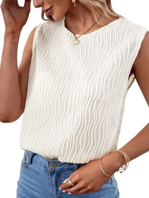 Milumia Women's Casual Textured Tank Tops Round Neck Sleeveless Work Blouse Top