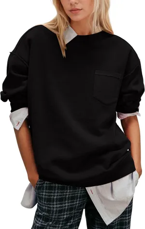 MISSACTIVER Women Oversized Sweatshirts Exposed Seam Pullover Sweatshirt Crewneck Pullover Tops Streetwear with Pocket