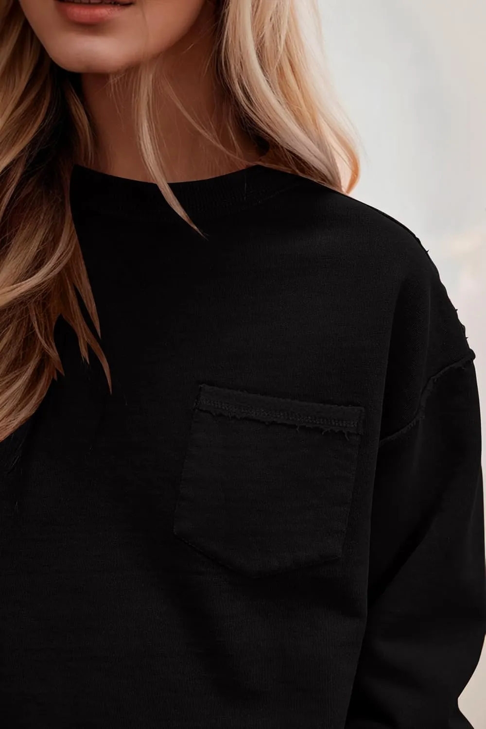 MISSACTIVER Women Oversized Sweatshirts Exposed Seam Pullover Sweatshirt Crewneck Pullover Tops Streetwear with Pocket
