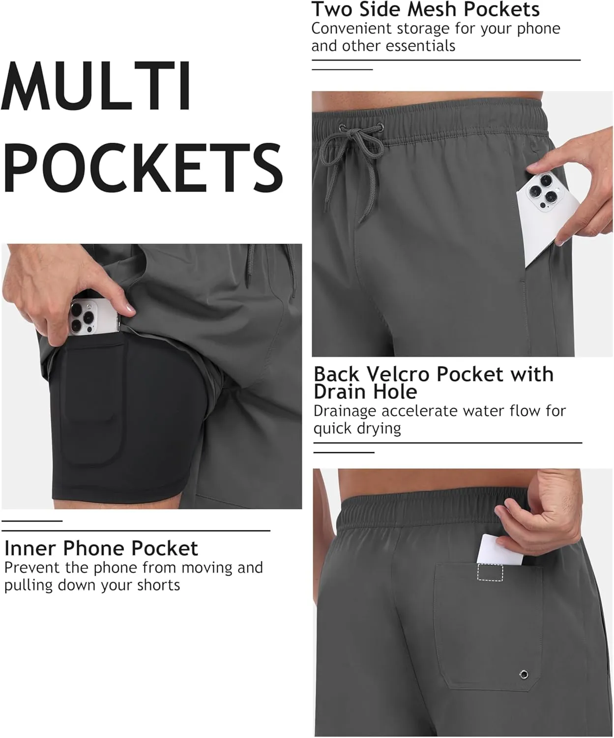MoFiz Mens Swim Trunks 7inch Swim Shorts with Compression Liner Swimming Suits Board Shorts Surf Short Bathing Suit
