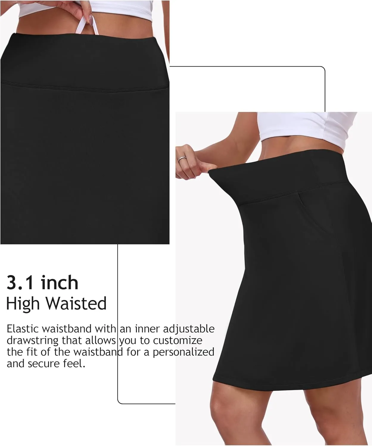 MoFiz Women's Golf Skorts 20" Knee Length High Waisted with Pockets Athletic Skirt for Tennis, Running & Summer Casual