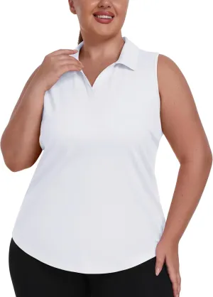 MoFiz Womens Plus Size Sleeveless Golf Shirt V-Neck Collared Golf Polos Athletic Tennis Racerback Tank Tops