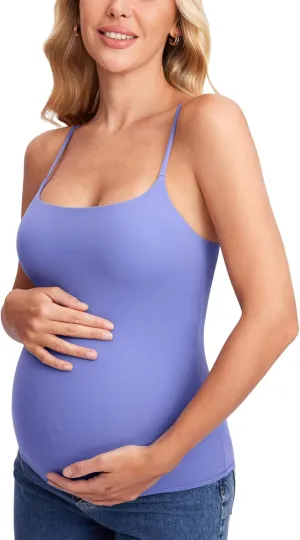 MOMANDA Inbarely Maternity Tank Top for Woman Square Neck Camisole with Built in Bra Sleeveless Pregnancy Basic Yoga Tops