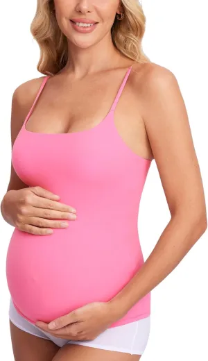 MOMANDA Inbarely Maternity Tank Top for Woman Square Neck Camisole with Built in Bra Sleeveless Pregnancy Basic Yoga Tops