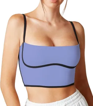 Move With You Sleeveless Spaghetti Strap Padded Sports Bra Tank Tops Square Neck Double Layer Workout Fitness Basic Crop Tops