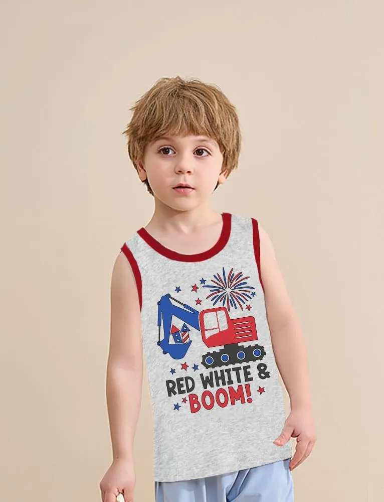 Mrocioa Toddler Boys Sleeveless Tank Top Shirts America Dinosaur Kids 4th of July Patriotic Clothes