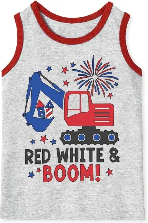 Mrocioa Toddler Boys Sleeveless Tank Top Shirts America Dinosaur Kids 4th of July Patriotic Clothes