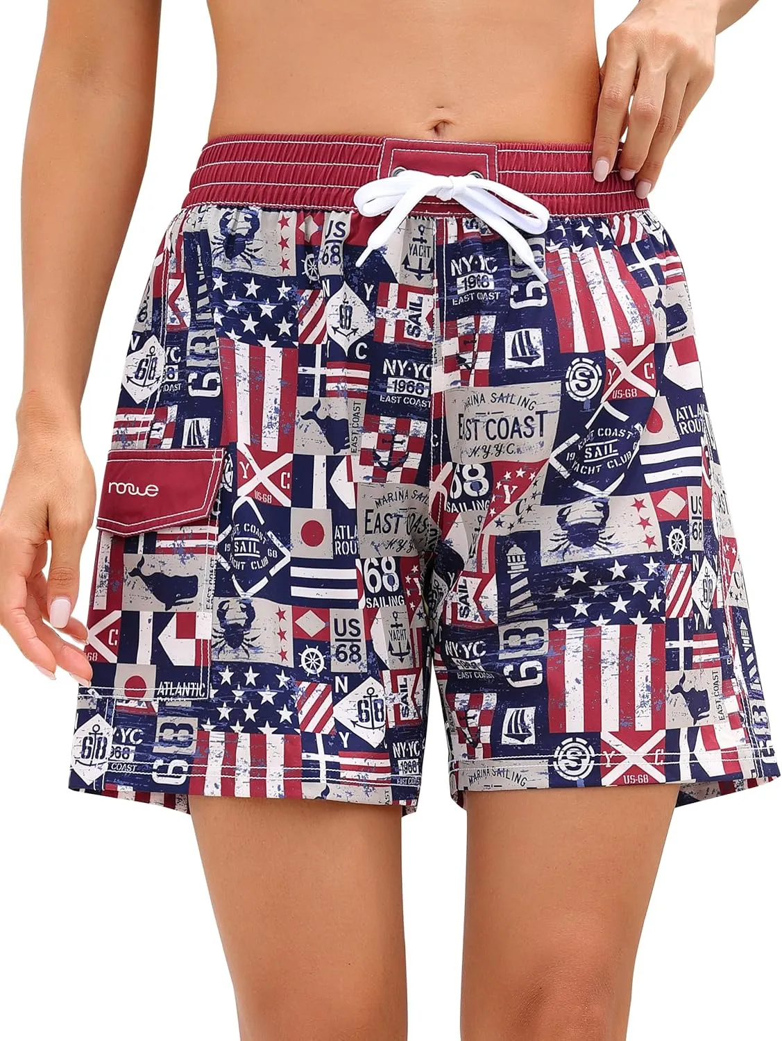 Nonwe Women's Swim Trunks Quick Dry Solid Summer Beach Shorts Mesh Lining