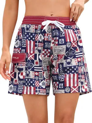 Nonwe Women's Swim Trunks Quick Dry Solid Summer Beach Shorts Mesh Lining