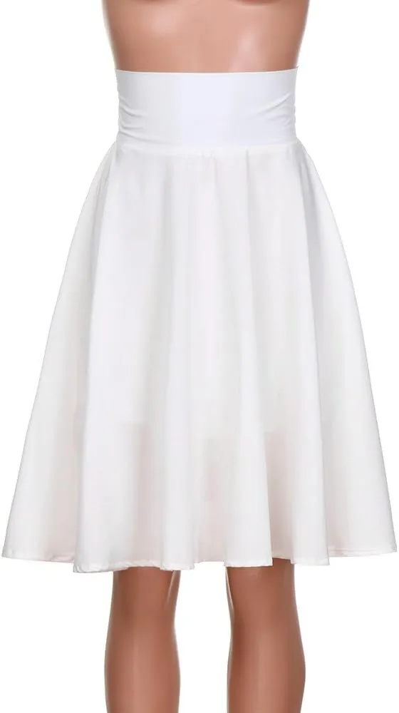 NREALY New Women's Solid Flared Retro Casual Knee Length Pleated Midi Office Work Skirt