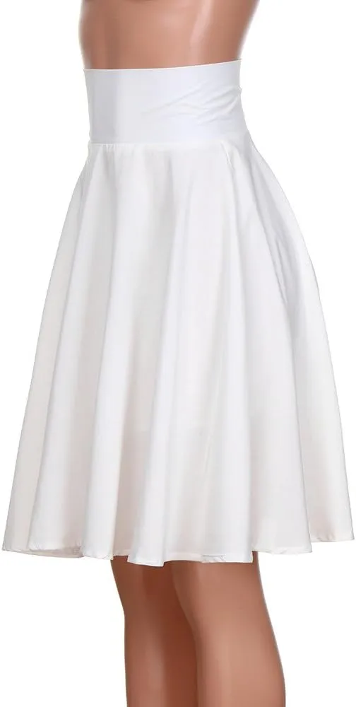 NREALY New Women's Solid Flared Retro Casual Knee Length Pleated Midi Office Work Skirt