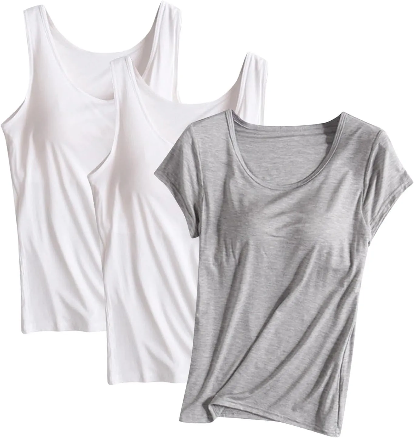 Oplxuo Womens Shelf Bra Tank Tops Summer Racerback Workout Camis Yoga Shirt Cotton Undershirt 2 Pack