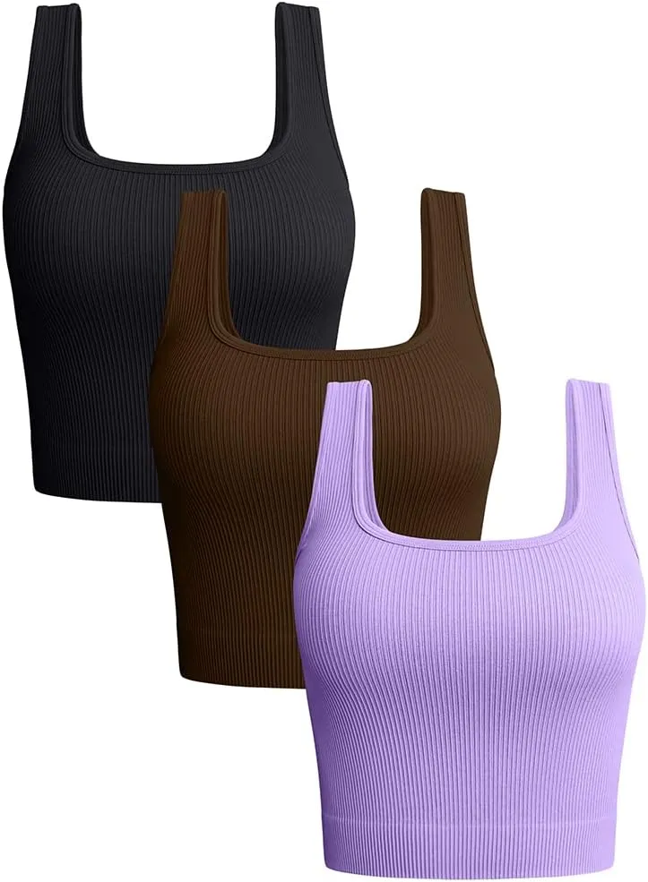 OQQ Women's 3 Piece Tank Tops Ribbed Seamless Workout Exercise Shirts 2025 Summer Basic Camis