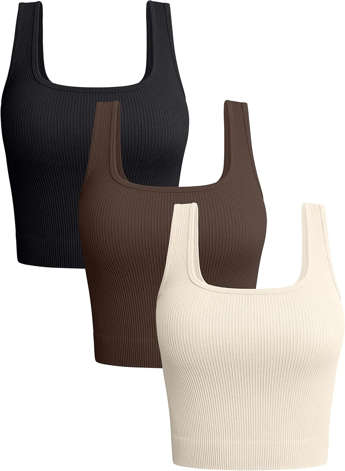 OQQ Women's 3 Piece Tank Tops Ribbed Seamless Workout Exercise Shirts 2025 Summer Basic Camis