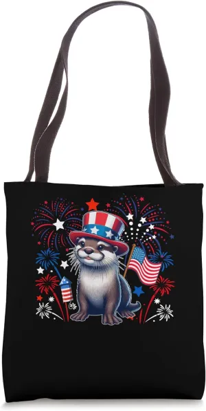 Otter 4th July US Flag Fireworks Sea Animal Patriotic Team Tote Bag