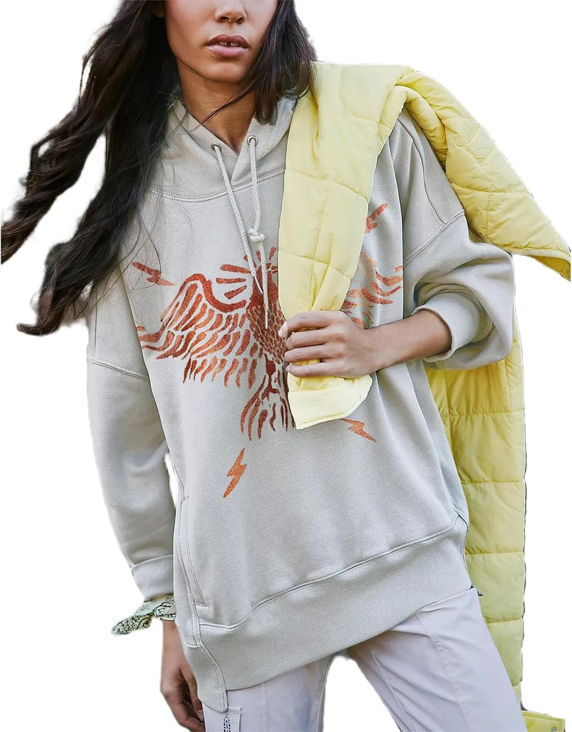 Oversized Graphic Hoodie Sweatshirt Y2k Women Long Sleeve Hooded Pullover Sweater Teen Girls Aesthetic Shirts