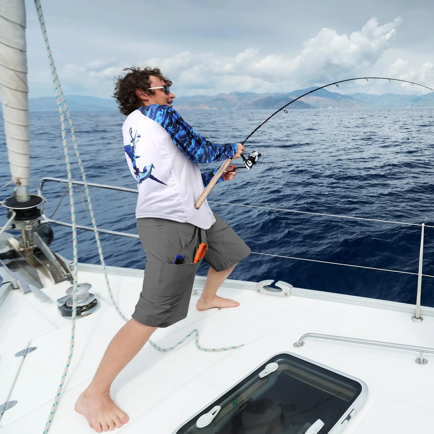 Palmyth Men's Fishing Short Quick Dry 10.5 Sun Protection UV UPF 50  Cargo Shorts Water Resistant for Saltwater Freshwater