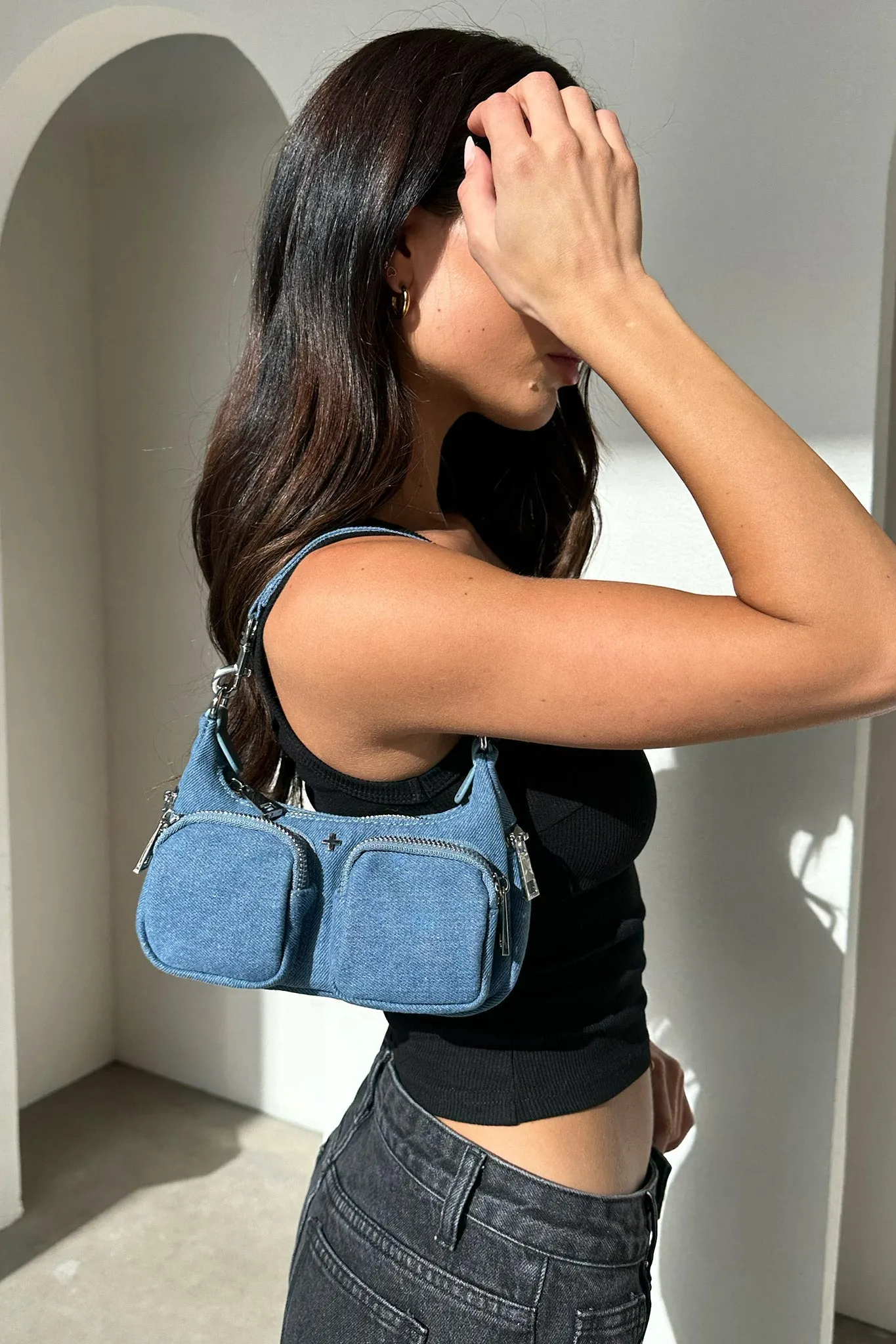 Peta   Jain Scheana Mini Pocket Shoulder Bag - Denim/Silver