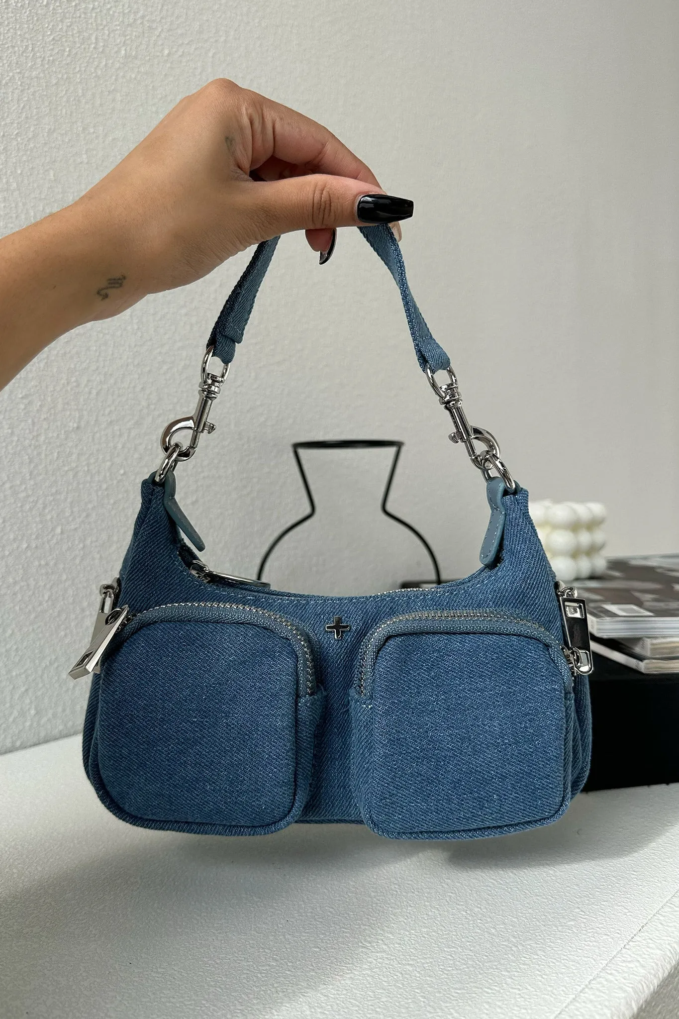 Peta   Jain Scheana Mini Pocket Shoulder Bag - Denim/Silver