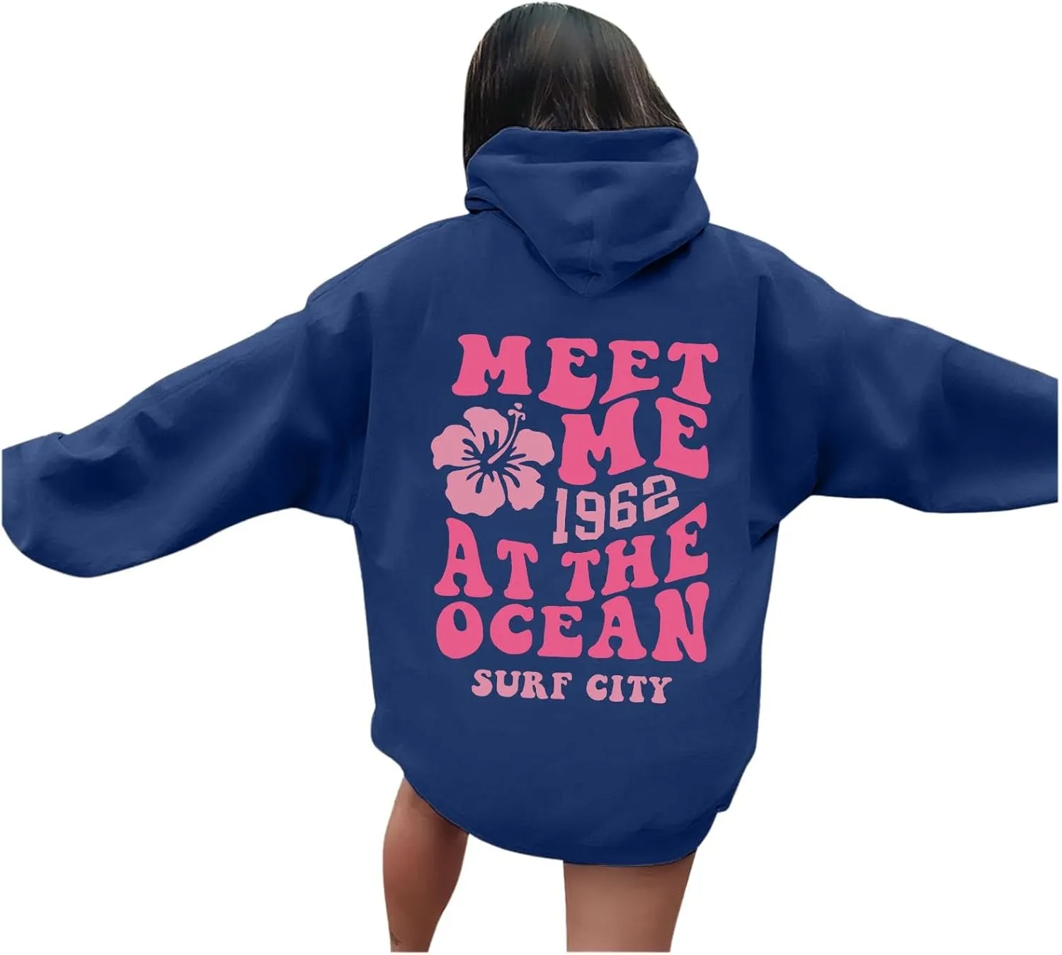 Pink Graphic Oversized Hoodies for Women Teen Girls 2024 Trendy Cute Preppy Sweatshirts Long Sleeve Y2K Tops Pullover
