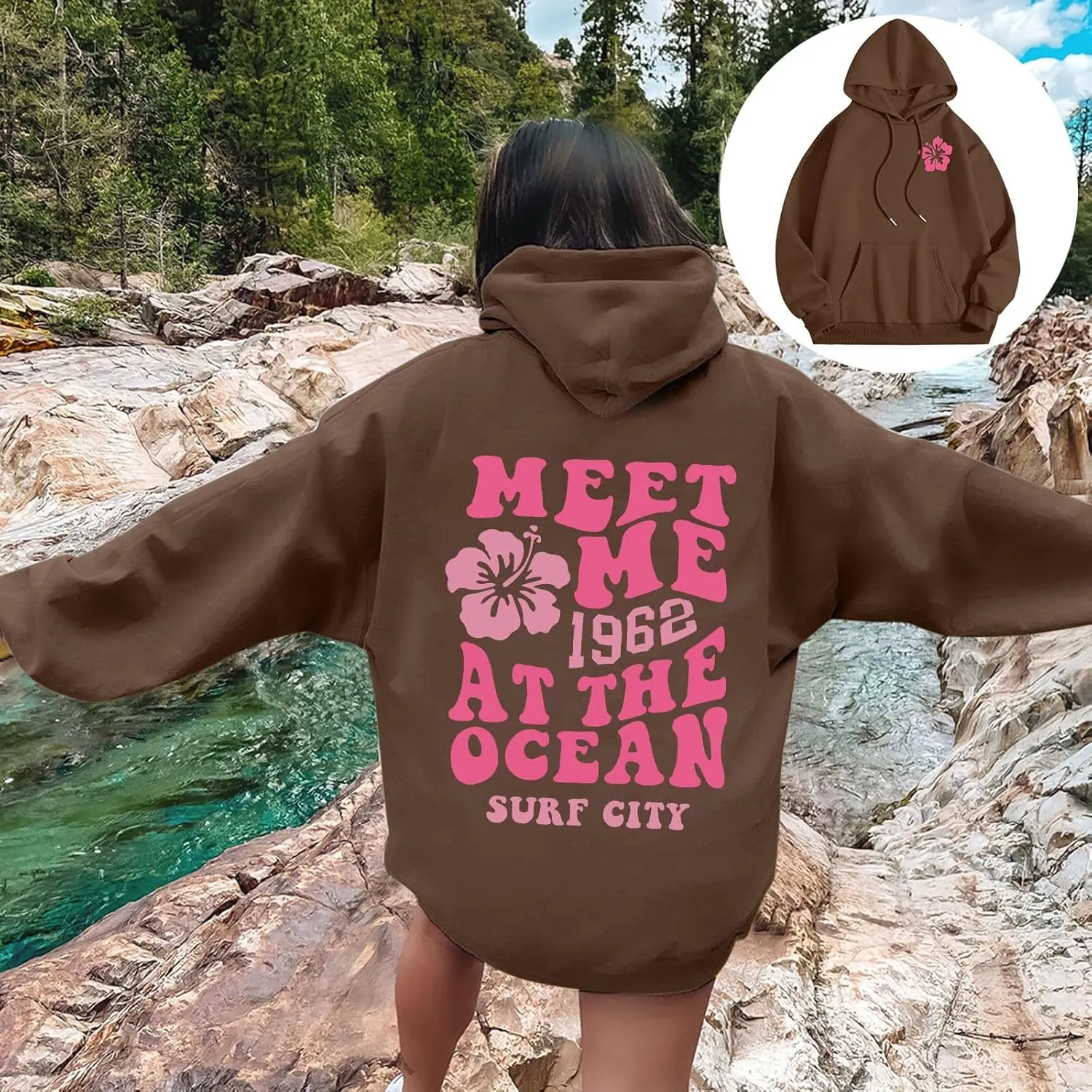 Pink Graphic Oversized Hoodies for Women Teen Girls 2024 Trendy Cute Preppy Sweatshirts Long Sleeve Y2K Tops Pullover
