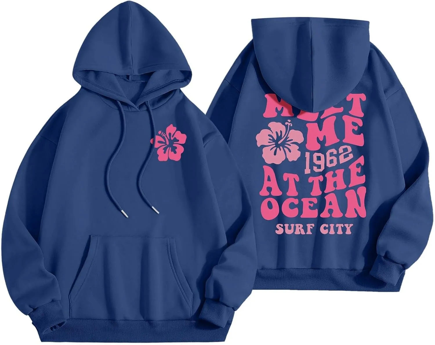Pink Graphic Oversized Hoodies for Women Teen Girls 2024 Trendy Cute Preppy Sweatshirts Long Sleeve Y2K Tops Pullover