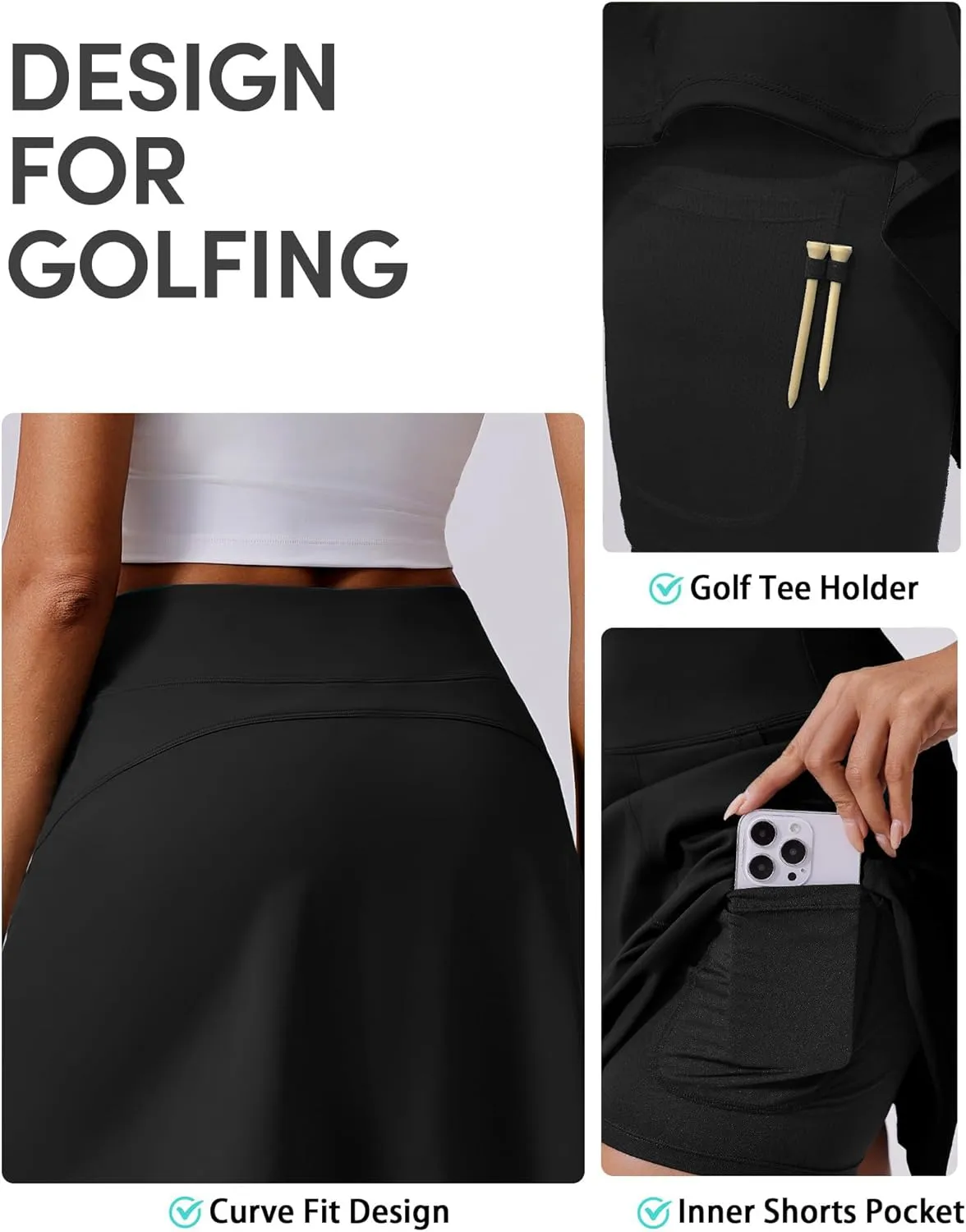 PINSPARK 16" Golf Skorts for Woman High Waisted Tennis Skirts with Pockets Shorts Pickleball Running Athletic Skort Summer