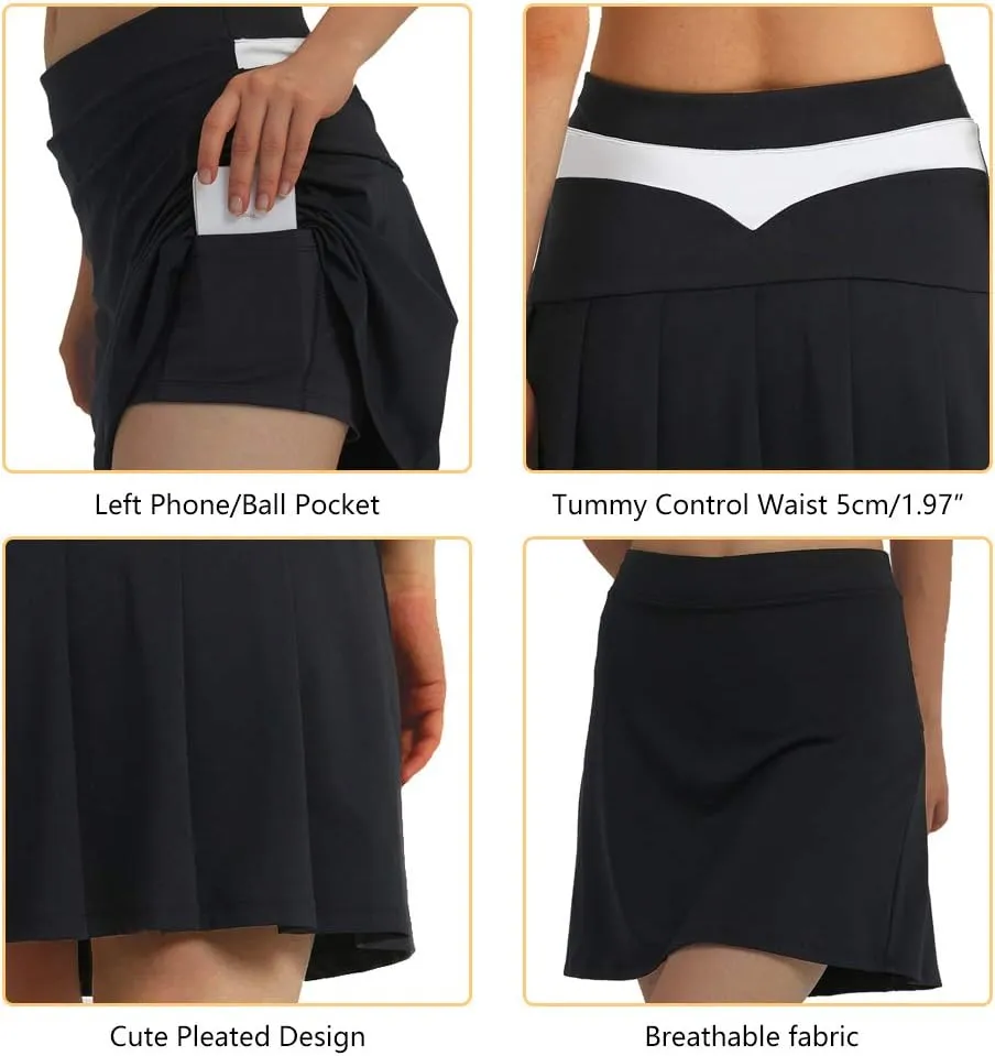Pleated Tennis Skirt for Women Stretchy Sports Golf Skirt with Inner Shorts Pockets Golf Skirts for Women,Runs Large