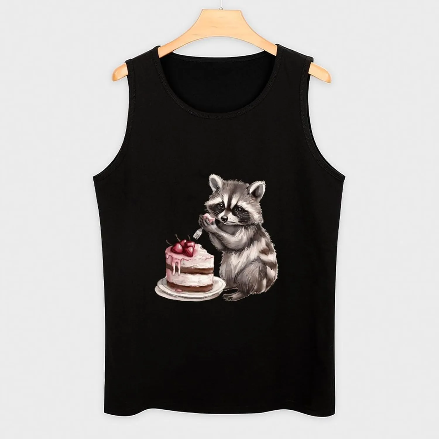 Raccoon and Cake Mens Tank Top Cotton Undershirt Crewneck Sleeveless Shirt for Summer