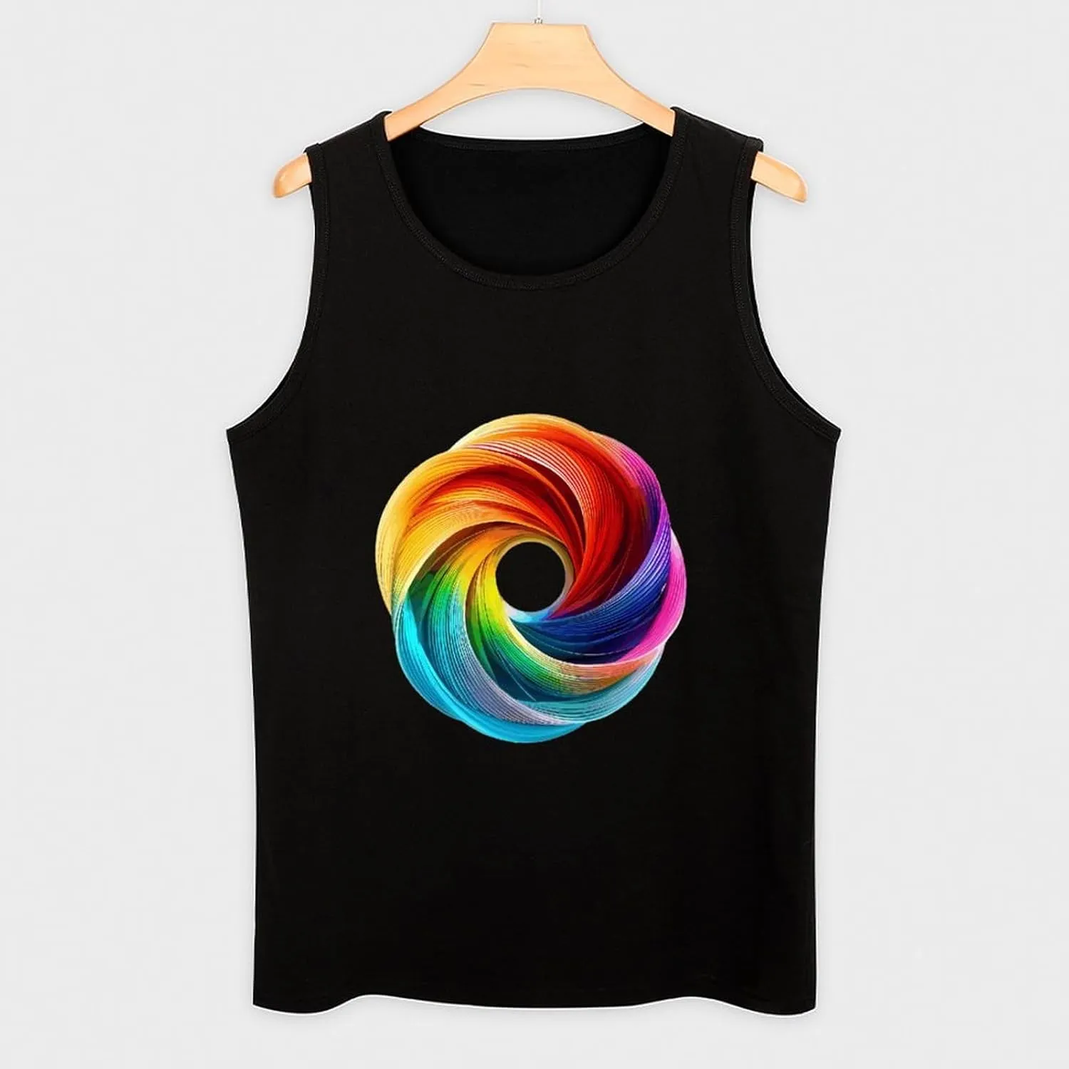 Rainbow Color Circle Mens Tank Top Cotton Undershirt Crewneck Sleeveless Shirt for Summer