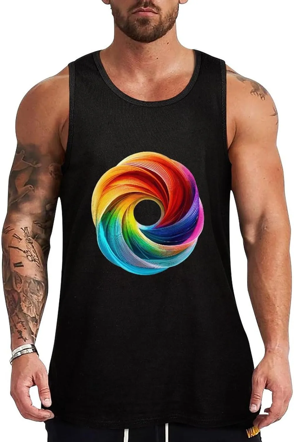 Rainbow Color Circle Mens Tank Top Cotton Undershirt Crewneck Sleeveless Shirt for Summer