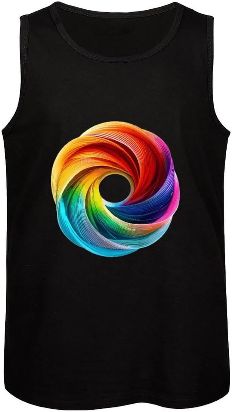 Rainbow Color Circle Mens Tank Top Cotton Undershirt Crewneck Sleeveless Shirt for Summer