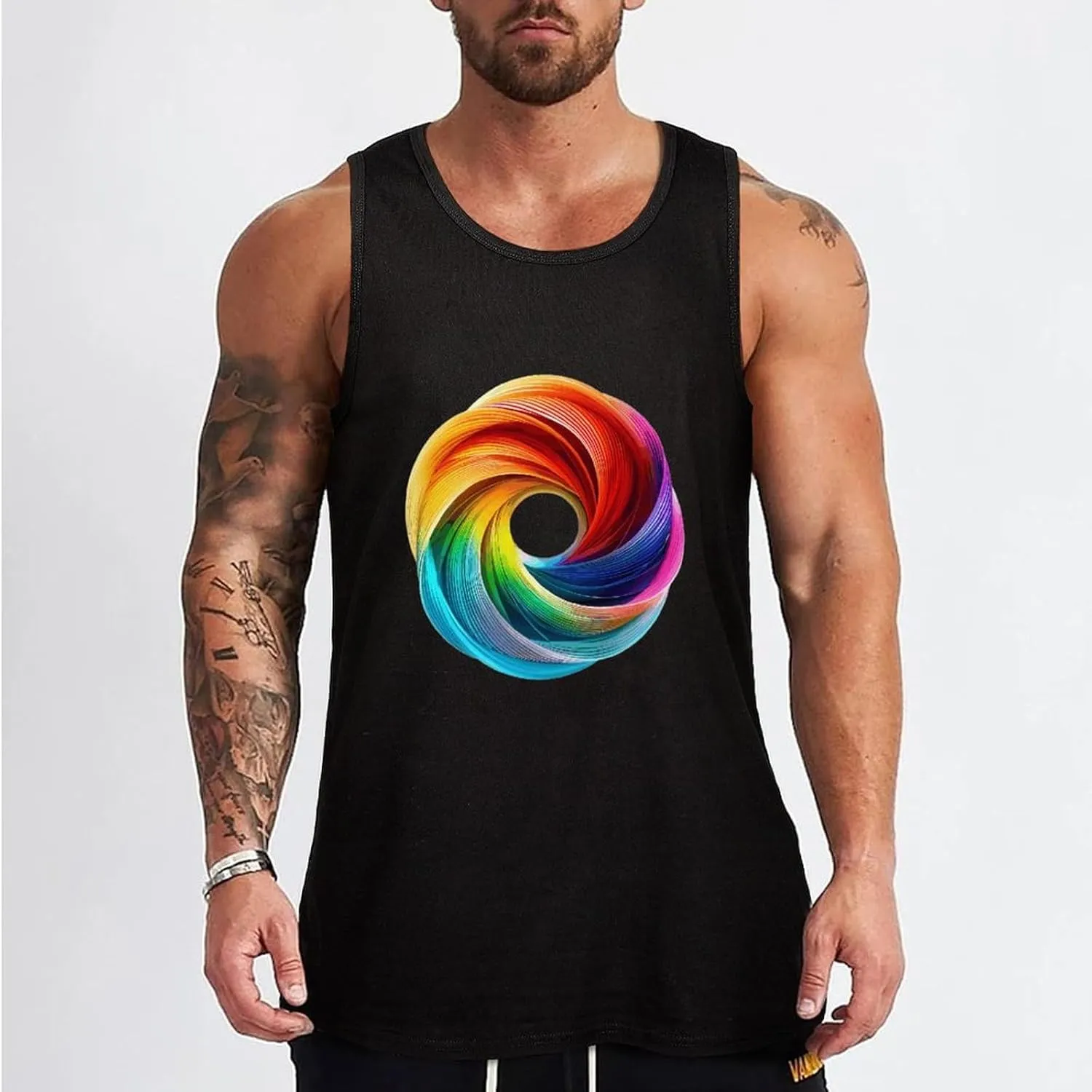 Rainbow Color Circle Mens Tank Top Cotton Undershirt Crewneck Sleeveless Shirt for Summer