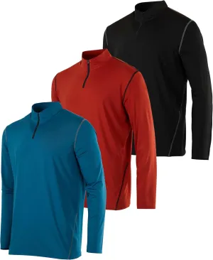 Real Essentials 3 Pack: Men's Dry-Fit Active Quarter Zip Long Sleeve Athletic Performance Pullover (Available in Big & Tall)