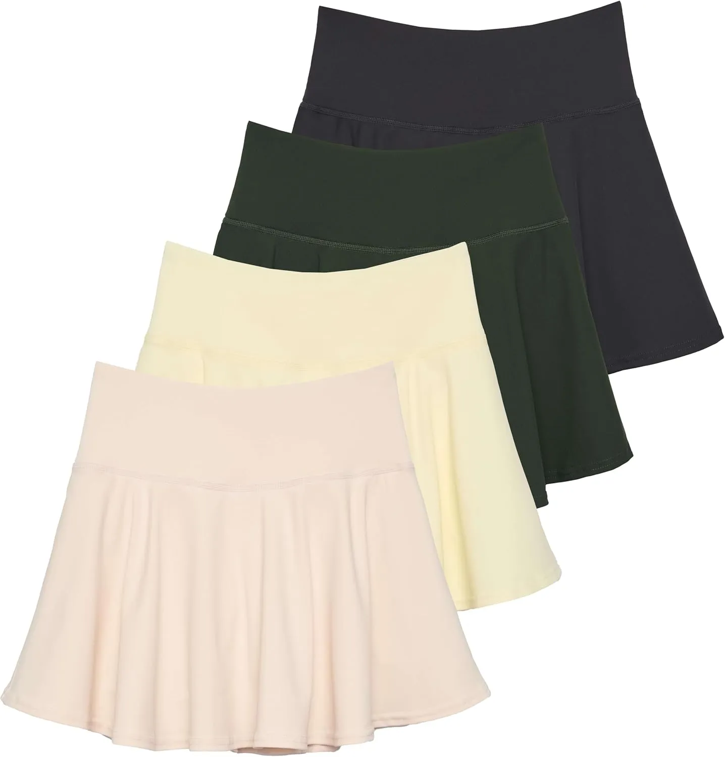Real Essentials 4 Pack: Women's High Waisted Tennis Skirts Skater Skort Tummy Control Golf Shorts Pockets (Available in Plus)