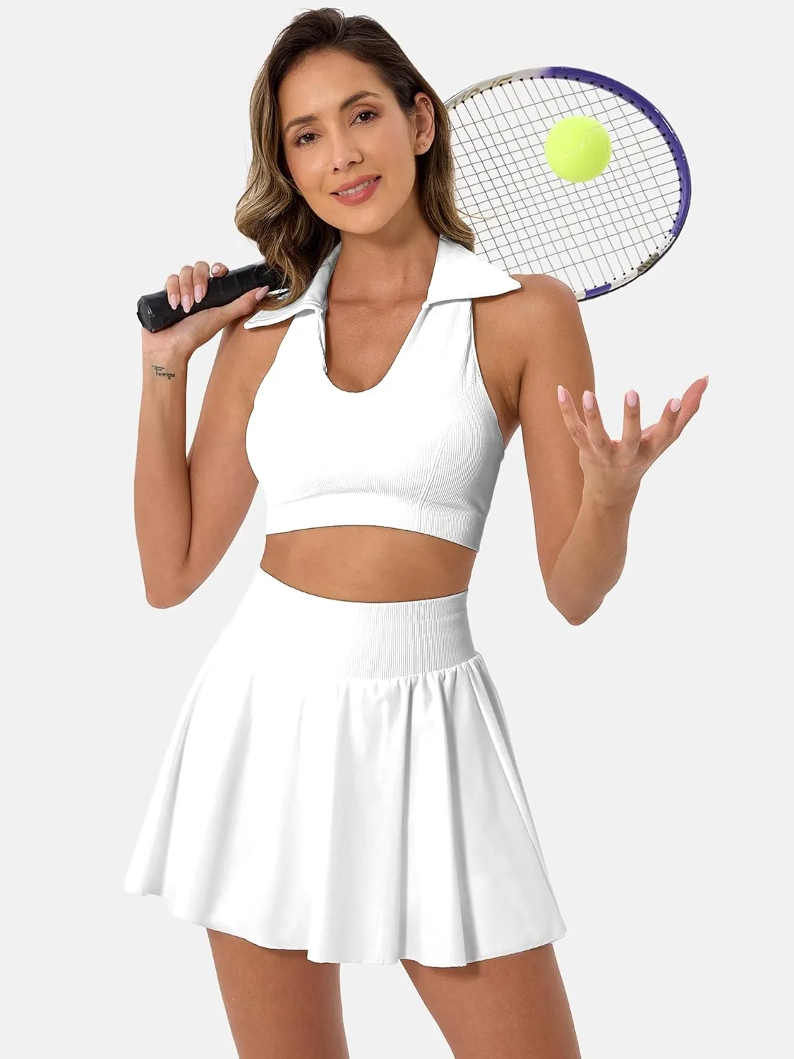 RIOJOY Womens High Waisted Tennis Skirt with Pockets Pleated Athletic Skirt with Shorts Workout Golf Skorts