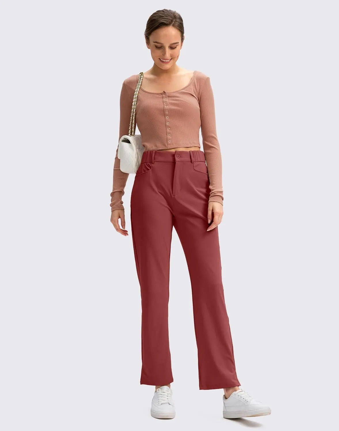 SANTINY Women's Golf Pants with 5 Pockets High Waisted Quick Dry Stretch Pants for Women Travel Work Casual