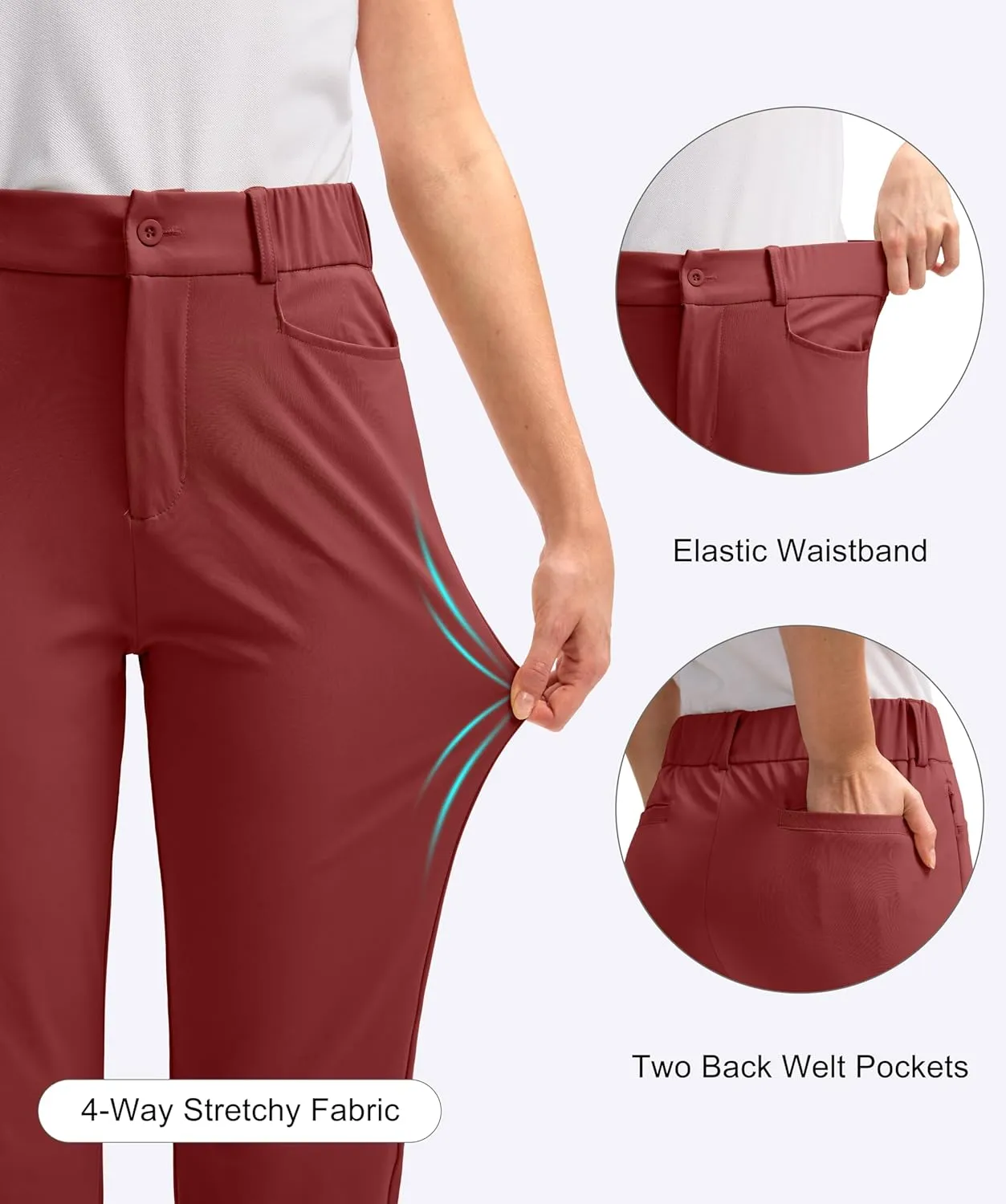 SANTINY Women's Golf Pants with 5 Pockets High Waisted Quick Dry Stretch Pants for Women Travel Work Casual