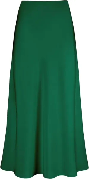 Satin Pencil Skirts for Women Midi Length High Waisted Skirt Trendy Flowy Flared A-Line Skirts Casual Bodycon Business Skirt