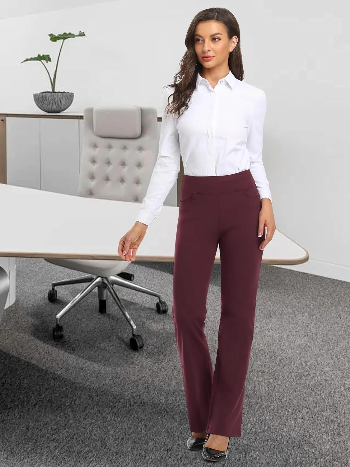 SEVEGO 29"/31"/33"/35" Inseam Women's Bootcut Yoga Dress Pants High Waist Stretch Work Pants Petite, Regular, Long, Tall