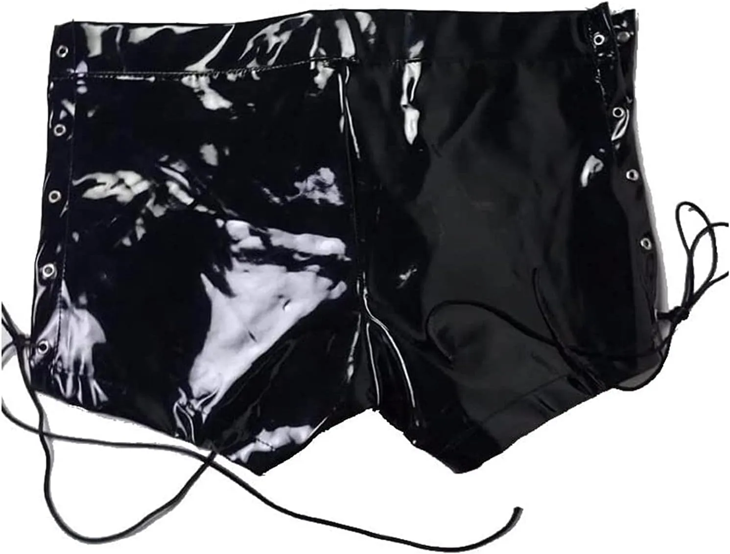 Sexy Men Shiny PVC Boxer Male Latex Shorts Faux Leather Brief Zipper Lace Up Costume Faux Leather Tight Fit Short Pants