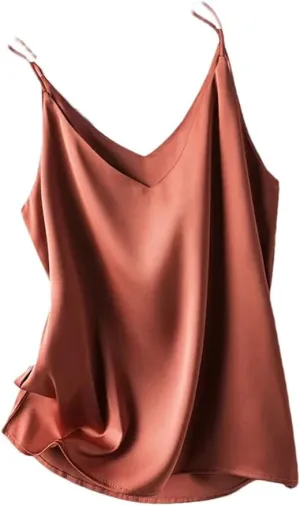 Silk Spaghetti Strap Tops for Women Summer Ice Silk Camisole Satin Crop Tops