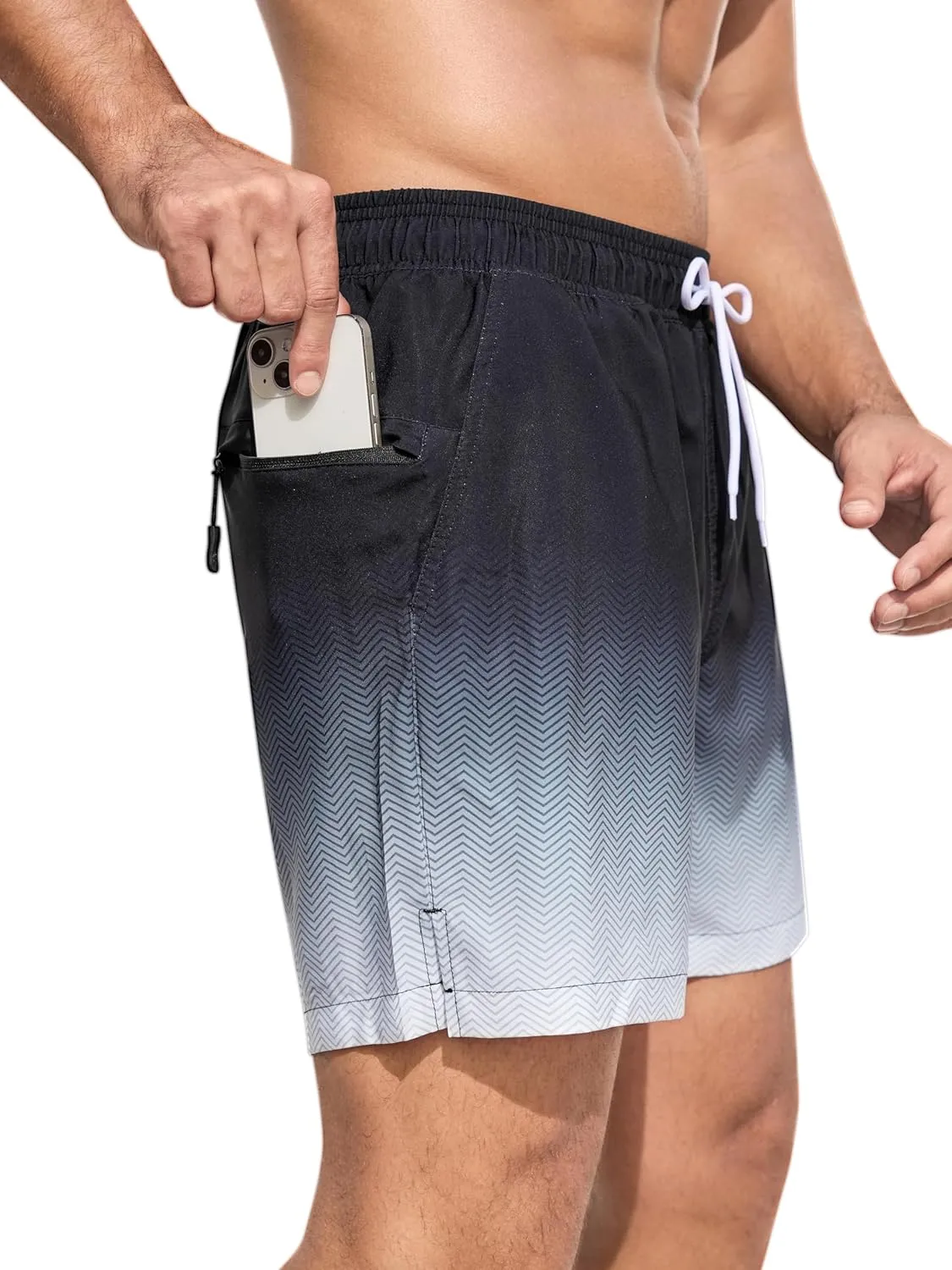 SILKWORLD Men's Swim Trunks Quick Dry Bathing Suits 6 Inch Swimming Shorts with Compression Liner and Zipper Pockets