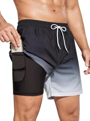 SILKWORLD Men's Swim Trunks Quick Dry Bathing Suits 6 Inch Swimming Shorts with Compression Liner and Zipper Pockets