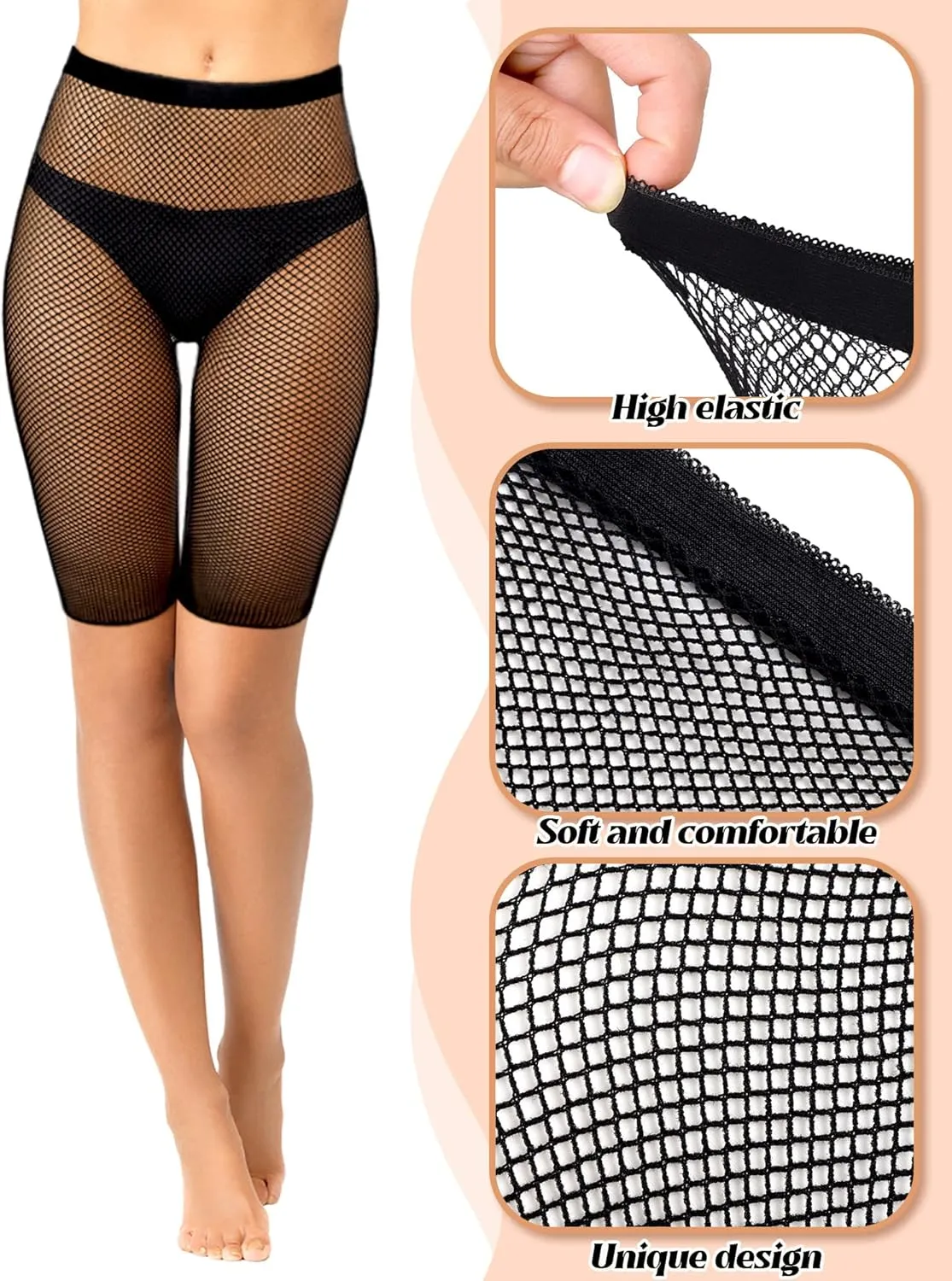 Sintege 6 Pairs Fishnet Biker Short Elastic Fishnet High Waisted Shorts See Through Sheer Mesh Leggings for Women