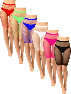 Sintege 6 Pairs Fishnet Biker Short Elastic Fishnet High Waisted Shorts See Through Sheer Mesh Leggings for Women
