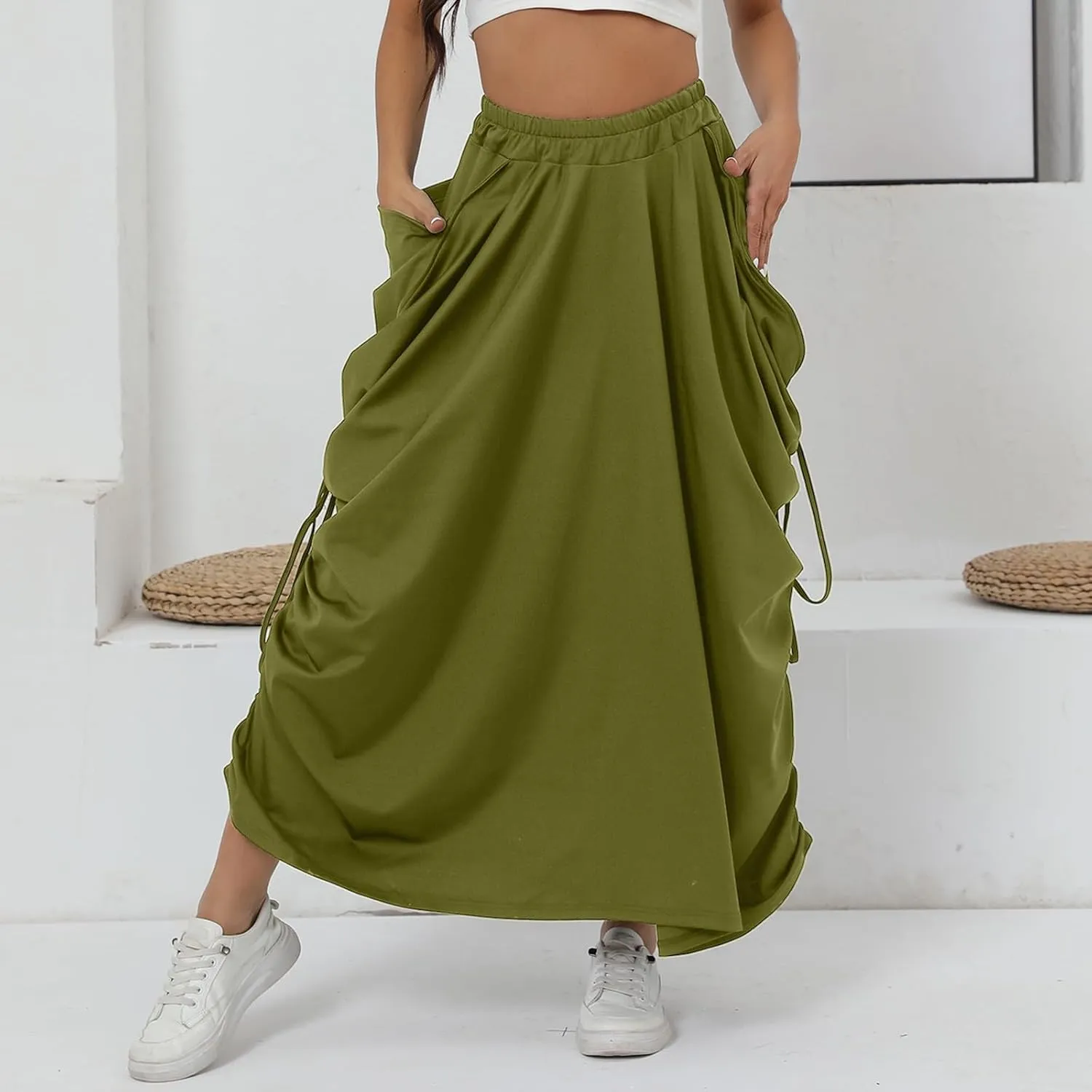 Skirt for Women Maxi Boho Casual Skirt Bohemian Organic Cotton Hippie Party Gypsy with Pockets 2024