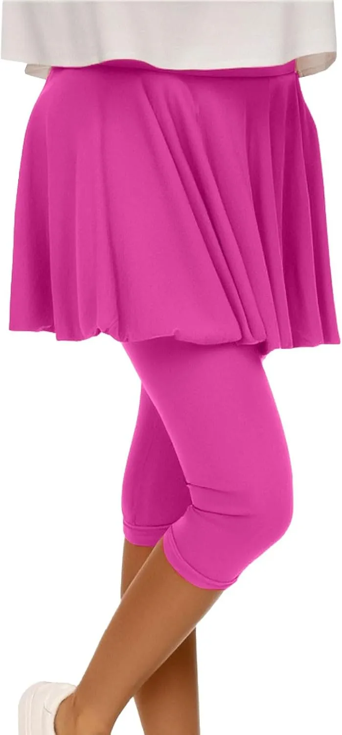 Skirted Leggings for Women High Waist Knee Length Golf Tennis Capri Yoga Pants Pleated Skirt Athletic Running Skorts