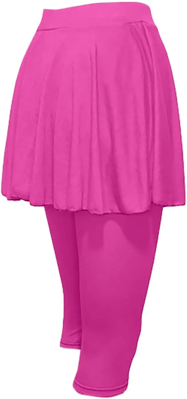 Skirted Leggings for Women High Waist Knee Length Golf Tennis Capri Yoga Pants Pleated Skirt Athletic Running Skorts